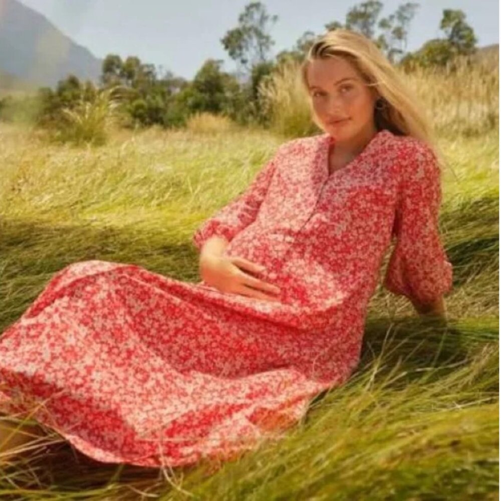 Hatch Red Floral Midi Maternity Dress